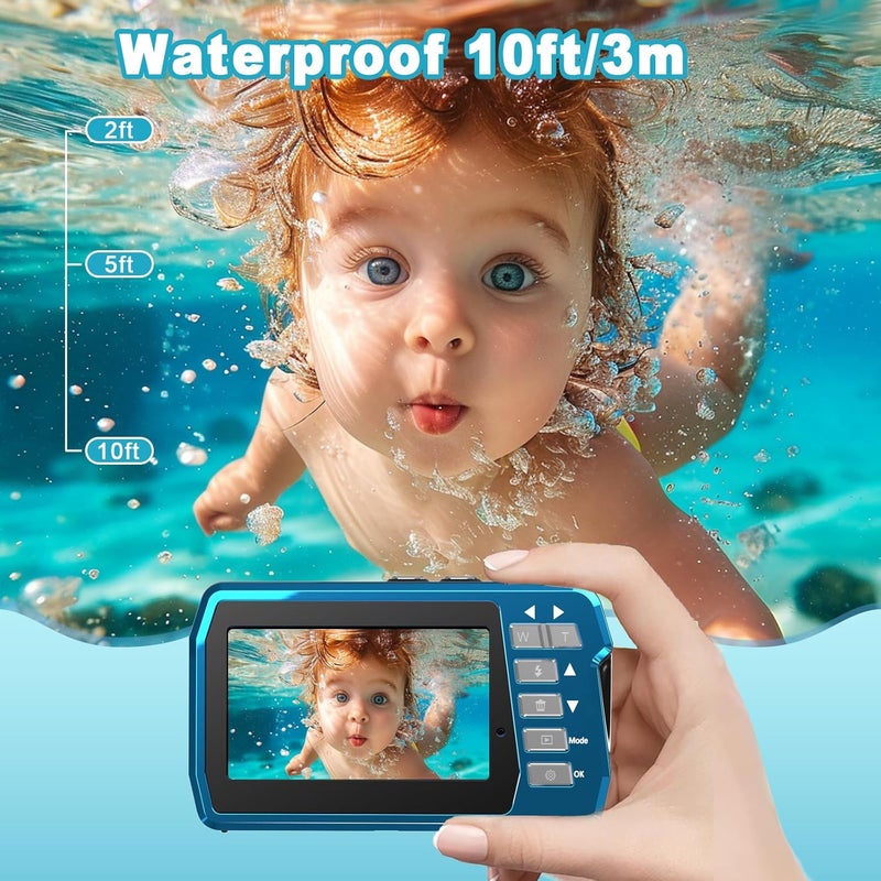 Focusify Waterproof Digital Camera, Underwater Camera with 32GB Card(Installed), 4K FHD 48MP Dual-Screen Selfie Under Water Camera for Photography, 10FT Waterproof Camera for Snorkeling, Surfing, Rafting - Image 3
